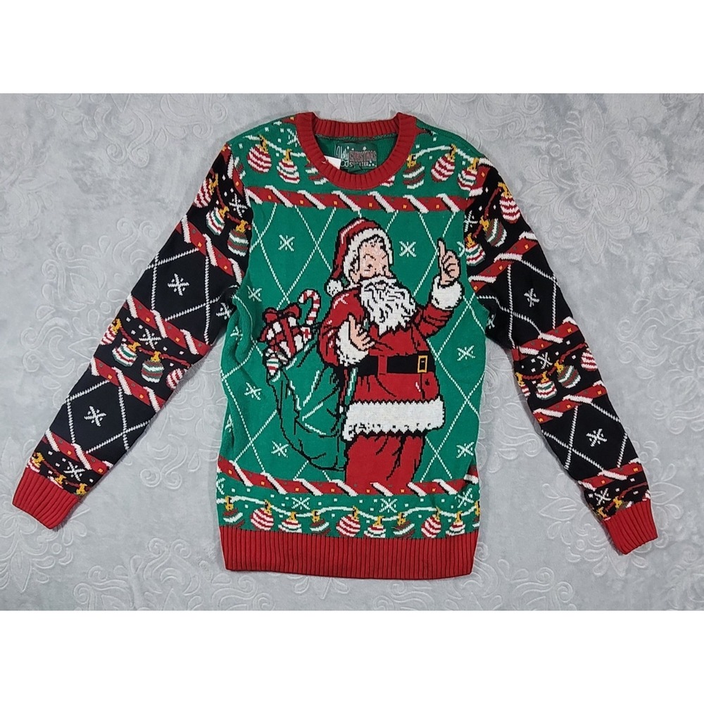 Ugly Christmas Sweater Featuring Santa Claus Adult Size Small NWT $50 Retail